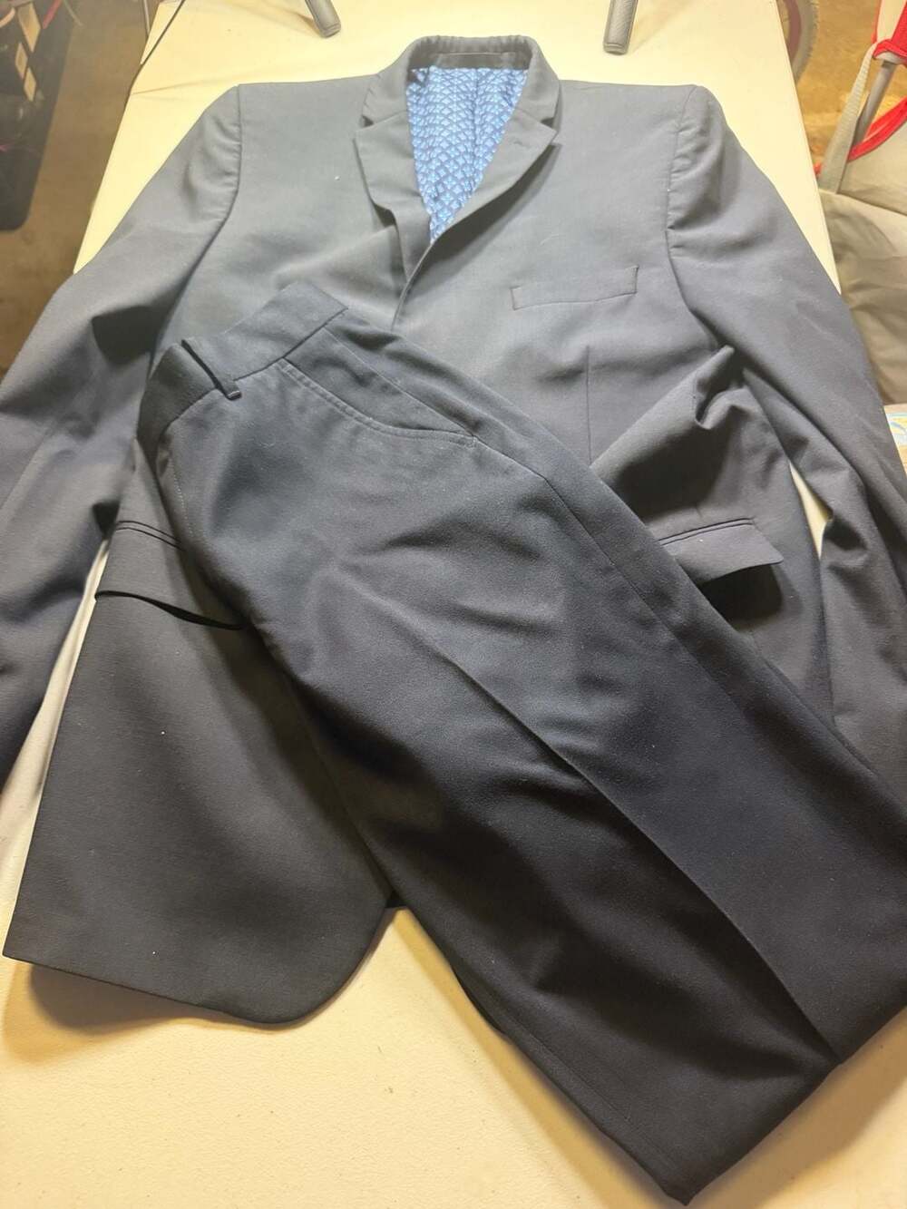 Suit Set Black Blue Patterned Lining